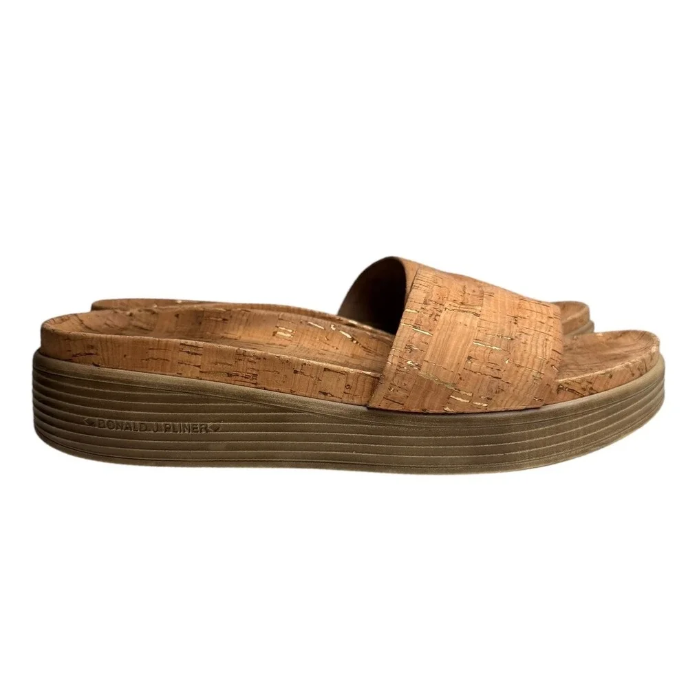 Donald J‎ Pliner Fiji Cork Gold Platform Slide Sandals 8.5